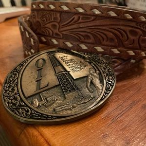 Leduc oil- Vintage Belt Buckle and leather belt